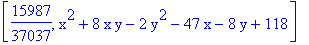 [15987/37037, x^2+8*x*y-2*y^2-47*x-8*y+118]